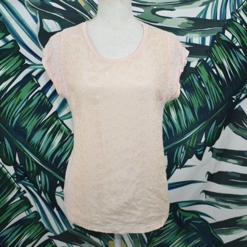 J. Crew pink eyelet soft floral tee blouse S
